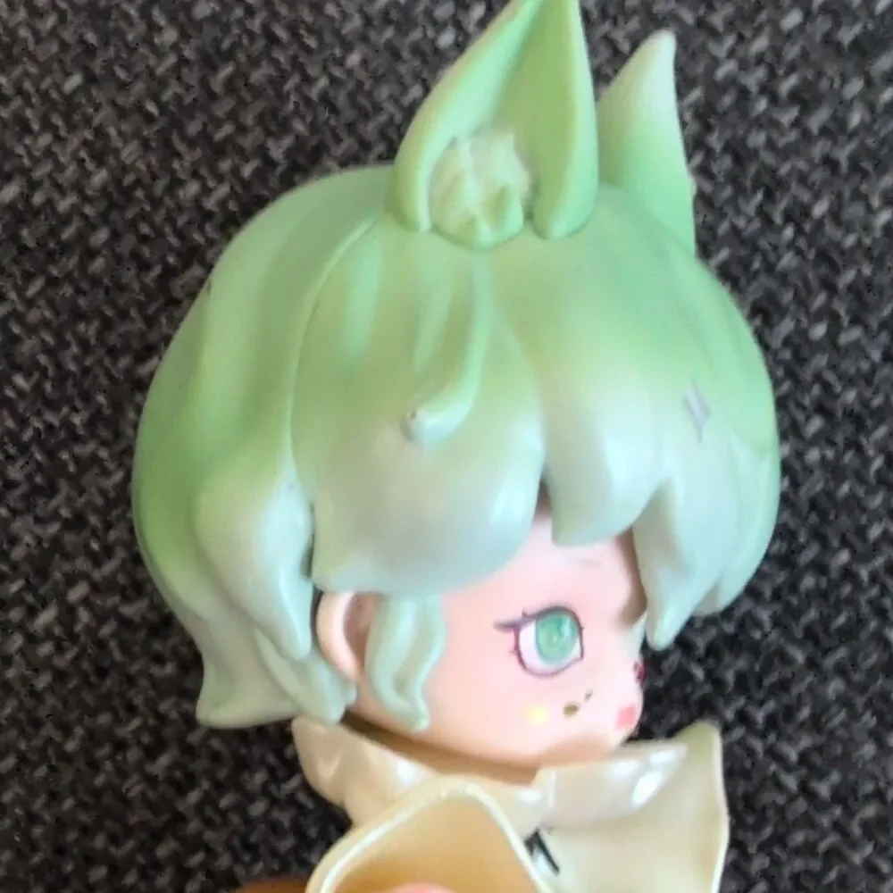 Green-Haired Fox Girl Anime Figure Anthropomorphic Plastic, Tail, Ears